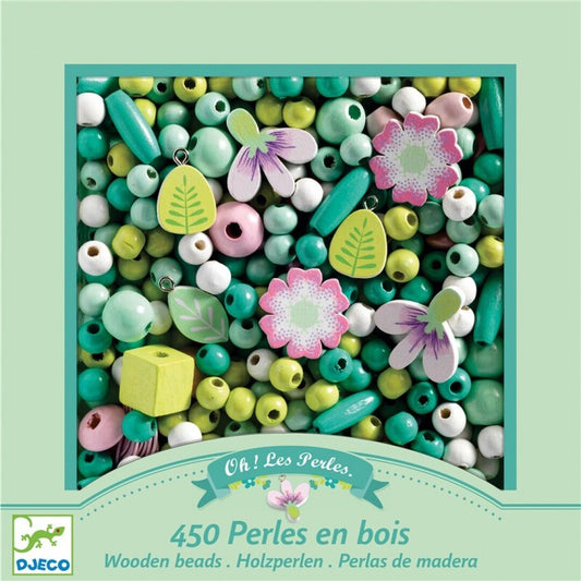 Perlas de madera Hojas y flores