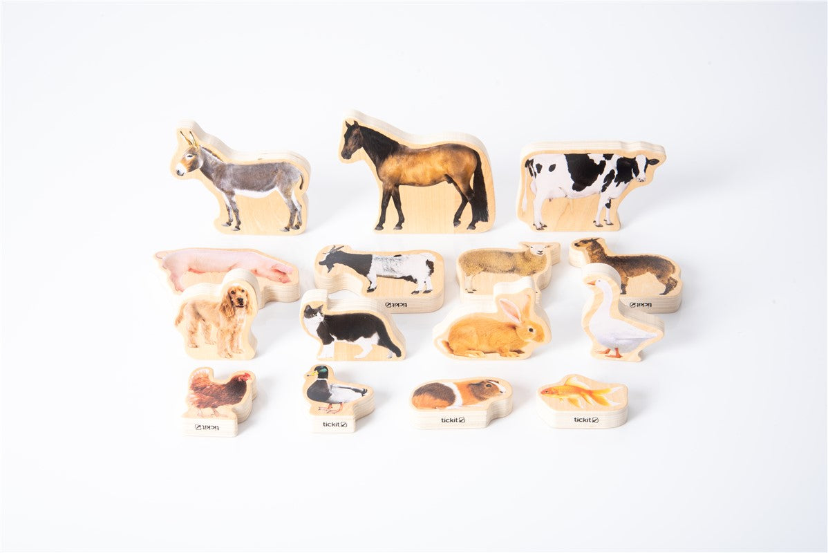Conjunto 15 animales domésticos madera
